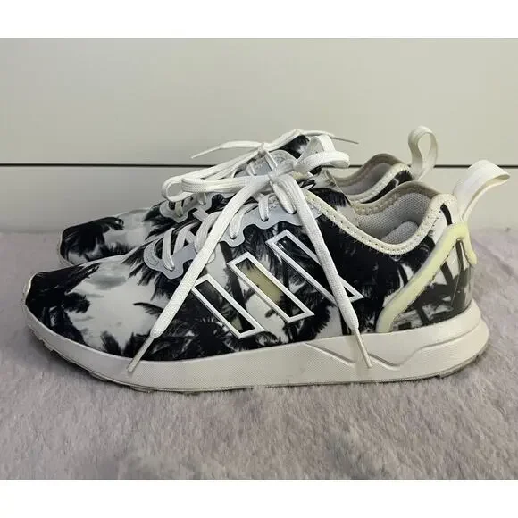 Adidas ZX Flux Athletic Shoe (White w Black-Grey Palm Tree) Unisex EU 38 W 7.5 - Picture 3 of 7